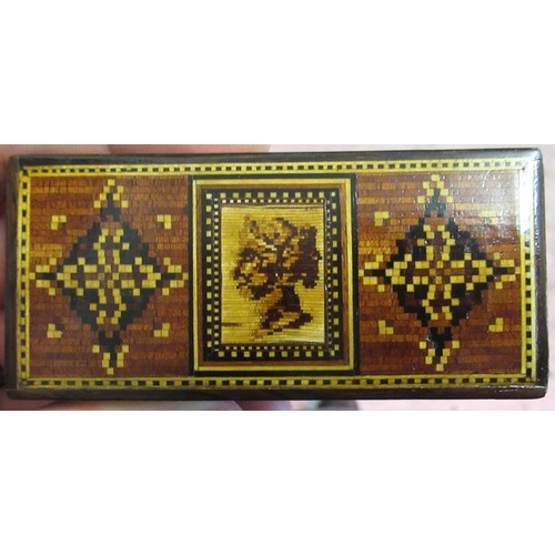 350 - 19th Century Tunbridge ware rectangular stamp box together with another small stamp box with Thomas ... 