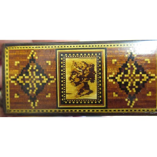 350 - 19th Century Tunbridge ware rectangular stamp box together with another small stamp box with Thomas ... 