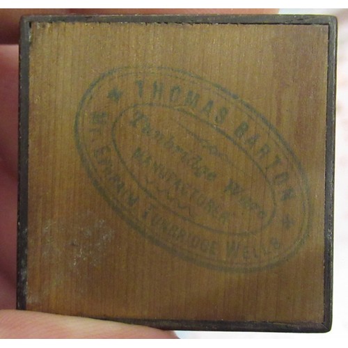 350 - 19th Century Tunbridge ware rectangular stamp box together with another small stamp box with Thomas ... 