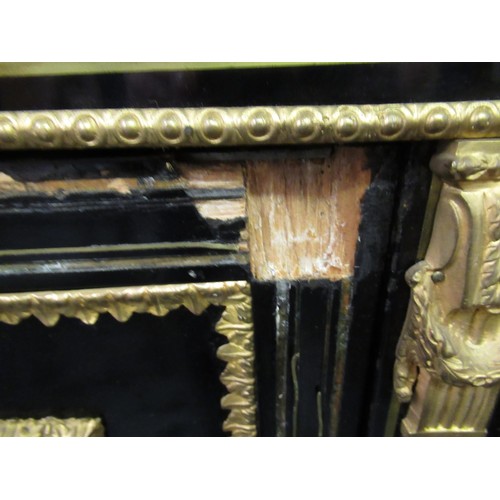 2313 - 19th Century ebonised and ormolu mounted single door pier cabinet inset with two Wedgwood blue jaspe... 