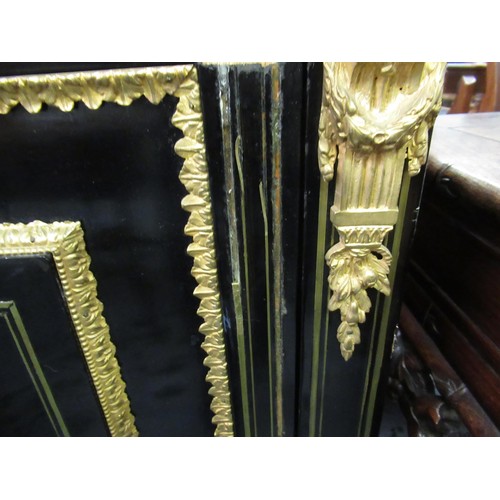 2313 - 19th Century ebonised and ormolu mounted single door pier cabinet inset with two Wedgwood blue jaspe... 