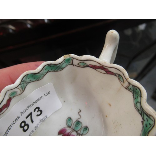 873 - 18th Century English porcelain small creamer jug, with floral painted decoration, 4.5ins wide