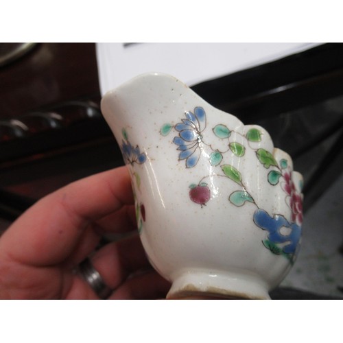 873 - 18th Century English porcelain small creamer jug, with floral painted decoration, 4.5ins wide