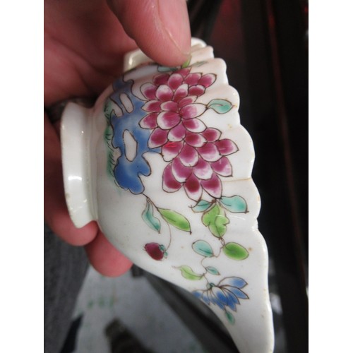 873 - 18th Century English porcelain small creamer jug, with floral painted decoration, 4.5ins wide