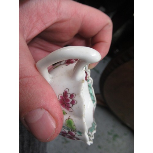 873 - 18th Century English porcelain small creamer jug, with floral painted decoration, 4.5ins wide