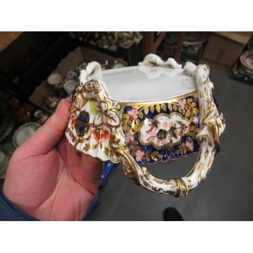 929 - Royal Crown Derby small baluster form vase, oval Imari two handled dish and a Continental Majolica o... 