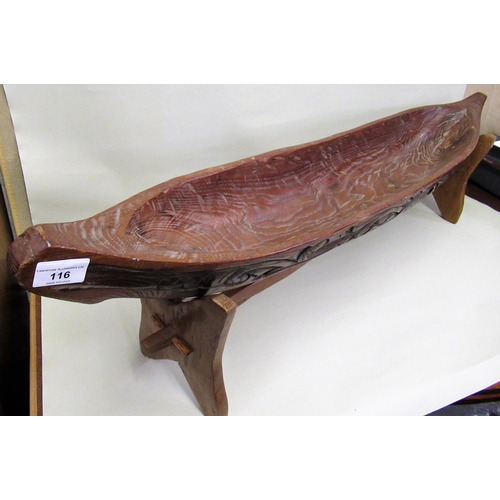 116 - Antique Polynesian carved tribal model of a canoe