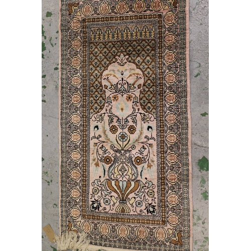 12 - Small Kelim rug, 127cms x 75cms, together with a small silk style rug and a small Belouch mat