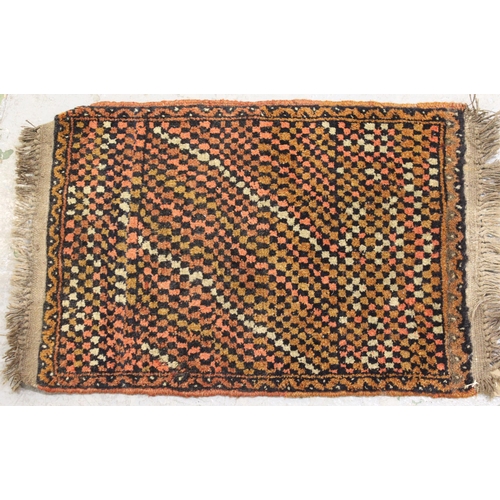 12 - Small Kelim rug, 127cms x 75cms, together with a small silk style rug and a small Belouch mat