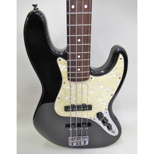 128 - Fender USA 1995 Jazz Bass, Serial No. N533030, black with white pearl scratch plate (probably a repl... 