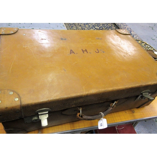 135 - Asprey London tan leather suitcase, 67cms x 42cms x 22cms high