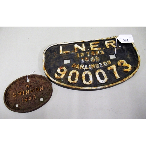 138 - Two painted metal railway signs LNER Darlington and Swindon 1948