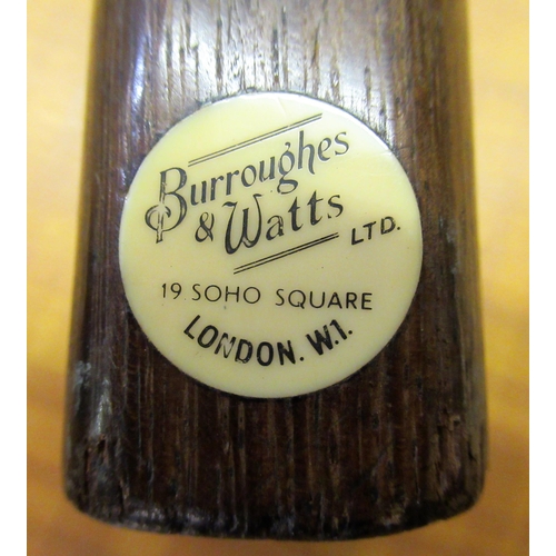 141 - Burroughs & Watts, snooker cue housed in a triangular toleware case