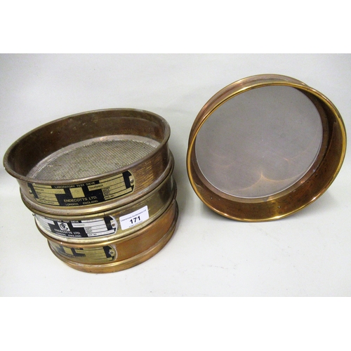 171 - Four circular brass laboratory test sieves by Endecotts Ltd.