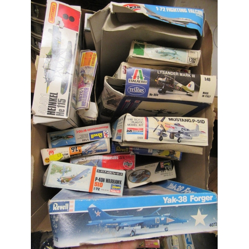 183 - Box containing fifteen unbuilt model aircraft kits, including Airfix, Tamiya, etc.