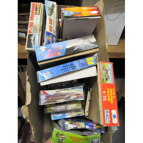 184 - Box containing nineteen unbuilt model aircraft kits including Esci, Heller, Tamiya etc.