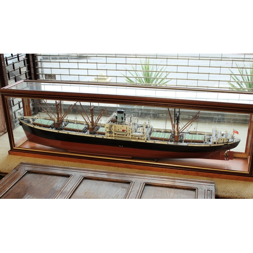 210 - Scale model of Eumaeus 7.308GT built Baltimore 1943 in a mahogany and glazed display case, 43cms hig... 