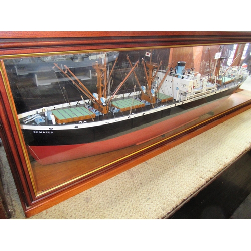 210 - Scale model of Eumaeus 7.308GT built Baltimore 1943 in a mahogany and glazed display case, 43cms hig... 