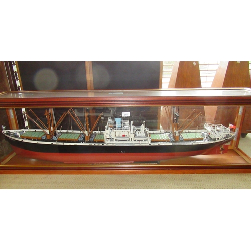 210 - Scale model of Eumaeus 7.308GT built Baltimore 1943 in a mahogany and glazed display case, 43cms hig... 