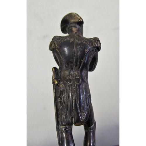 230 - Small 19th Century bronze figure of Napoleon, with remnants of plated finish, on an associated serpe... 