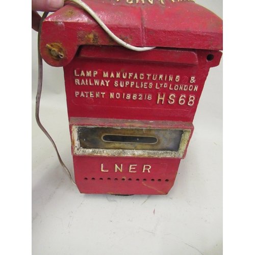 280 - Heavy cast iron red painted LNER Railway lamp by Lamp MFO & Railway Supplies Ltd London, No.S40A, 40... 