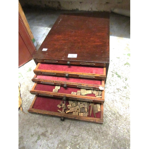 346 - Early 20th Century oak six drawer printer's type cabinet containing a quantity of metal type, 32.5cm... 