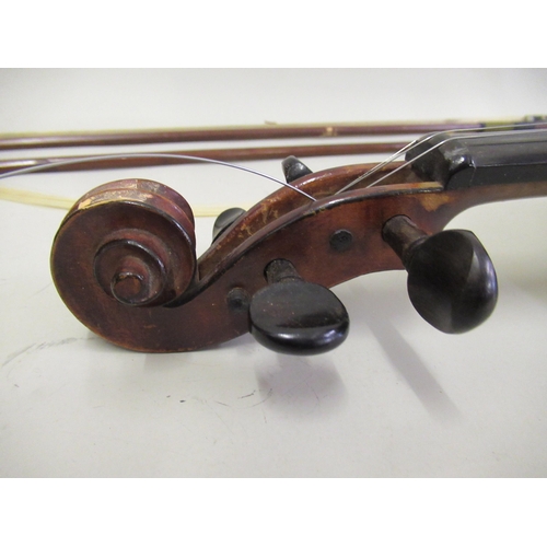 351 - Violin labelled Arthur Parisot, Impasse de la Baleine, Paris, with a 36cm two piece back (damages an... 