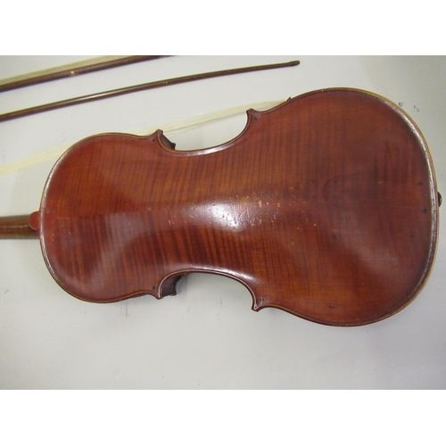 351 - Violin labelled Arthur Parisot, Impasse de la Baleine, Paris, with a 36cm two piece back (damages an... 