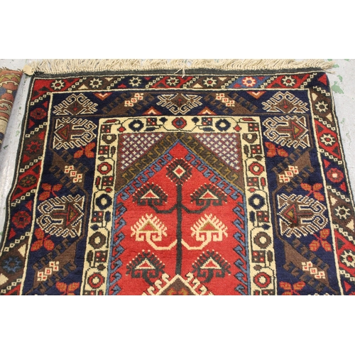 36 - Modern Turkish rug with hooked medallion and tree of life design in shades of red, blue and cream, 1... 