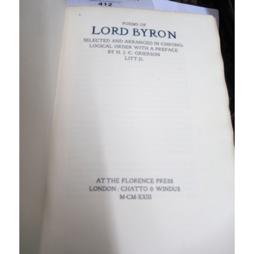 412 - One volume, ' Poems of Lord Byron ', No.112 from Limited Edition of 260 with velum binding and hand ... 