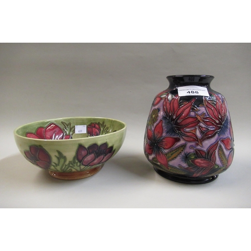 488 - Modern Moorcroft trial vase decorated with a typical stylised floral design, dated 28/10/2002, 14.5c... 