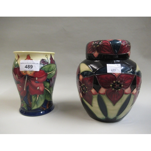 489 - Moorcroft seconds vase by Philip Gibson, together with a ginger jar and cover with stylised floral d... 