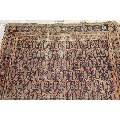 9 - Antique Hamadan rug with an all-over Boteh design on a rose ground with borders, 195cms x 123cms app... 