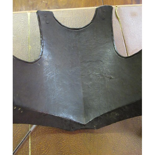 270 - 17th Century style armour breast plate, 33cms high, together with a similar helmet