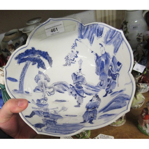 461 - Chinese porcelain blue and white lobed bowl painted with figures in landscapes, six character mark t... 