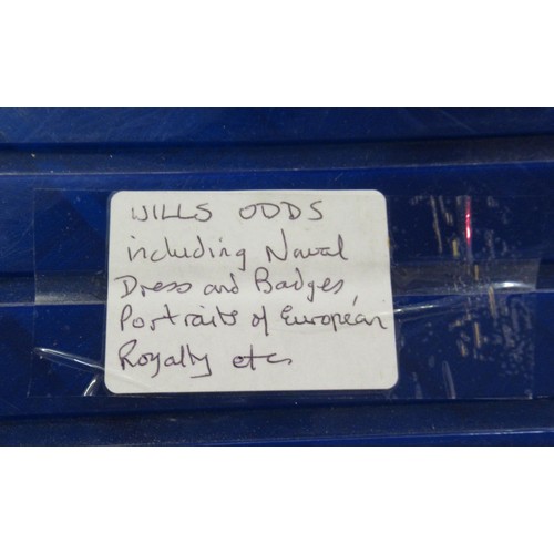 146 - Two blue boxes containing a large collection of various Wills, odd cigarette cards, including milita... 