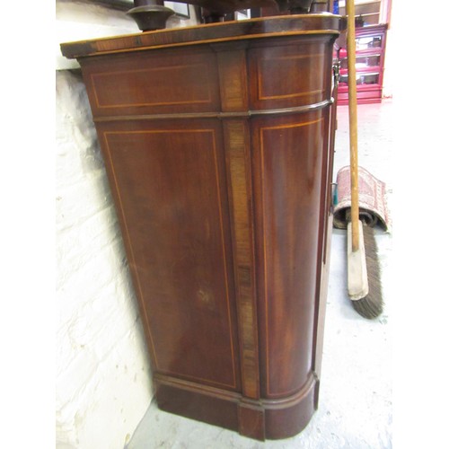 1735 - Mahogany inlaid and crossbanded side cabinet having single drawer with brass swan neck handles, abov... 