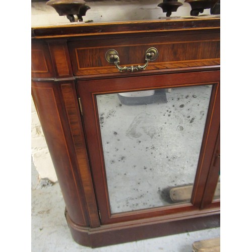 1735 - Mahogany inlaid and crossbanded side cabinet having single drawer with brass swan neck handles, abov... 