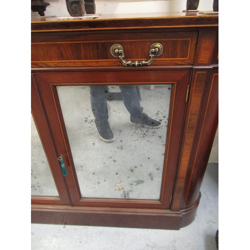 1735 - Mahogany inlaid and crossbanded side cabinet having single drawer with brass swan neck handles, abov... 