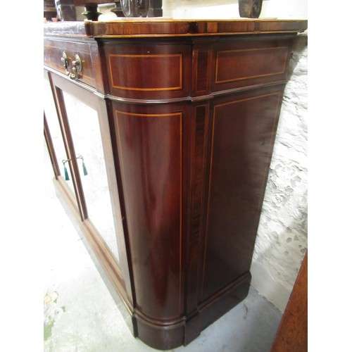 1735 - Mahogany inlaid and crossbanded side cabinet having single drawer with brass swan neck handles, abov... 