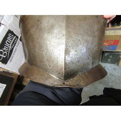 270 - 17th Century style armour breast plate, 33cms high, together with a similar helmet