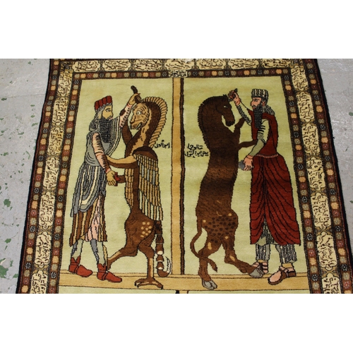 2 - Indo Persian rug of four panel pictorial design with cartouche borders and signature panel, 180cms x... 