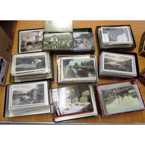 114 - Six small boxes containing a collection of Lake District related postcards, together with three simi... 