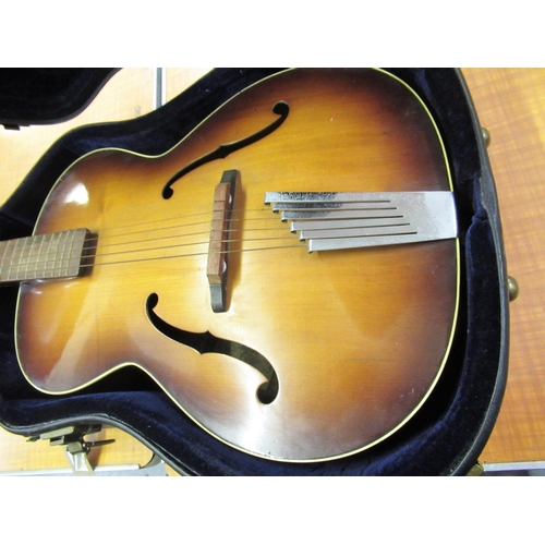 120E - Late 1950's arch top acoustic guitar by Hofner with later case (damage to neck heel)