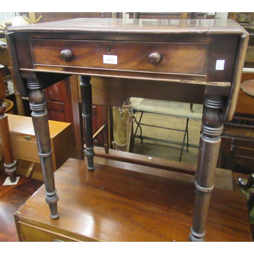 1373 - 19th Century mahogany drop-leaf side table, the moulded top above a single drawer on turned tapering... 