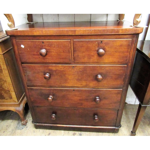 1377 - Victorian mahogany straight front chest of two short and three long drawers with knob handles, 101cm... 