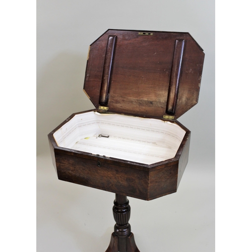 1384 - 19th Century mahogany and black line inlaid work box of irregular octagonal form, the hinged lid abo... 