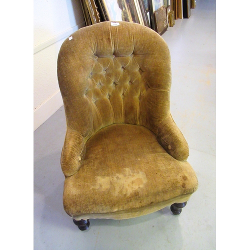 1389 - Small Victorian button upholstered low seat nursing chair, together with a Victorian walnut swivel s... 