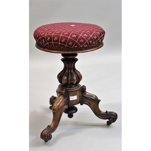 1389 - Small Victorian button upholstered low seat nursing chair, together with a Victorian walnut swivel s... 