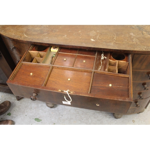 1396 - 19th Century mahogany semi bow front dressing table, the galleried back above an arrangement of twel... 